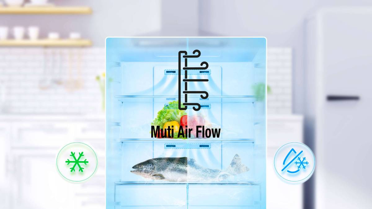 سیستم جریان هوای چند گانه Multi Air Flow یخچال ال جی j338 